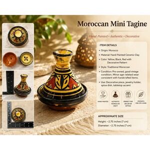Mini Moroccan Hand Painted Ceramic Tagine Pot Salt Cellar Spice Dish Yellow Red
